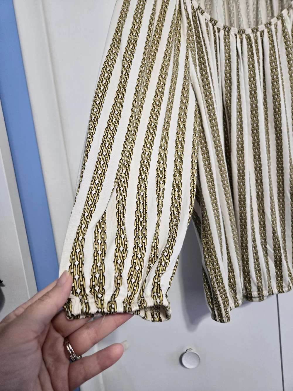 Michael Michael Kors Chain Print Peasant Blouse Cream Gold Large